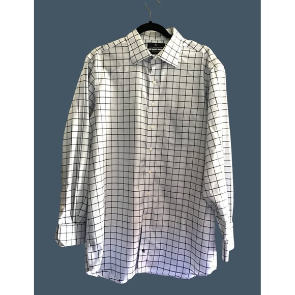 HART SCHAFFNER MARX- MENS 100% PIMA COTTON BLUE/BLACK SQUARE SHIRT SIZE NECK 17 - Picture 1 of 6